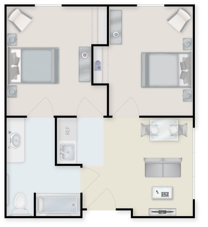 Coo_TwoBedroom_2b1b_staged_rev Two-Bedroom Floor Plan